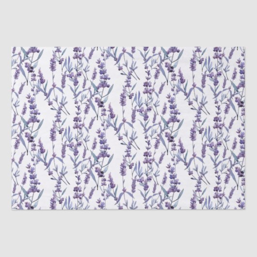 Papier Mousseline Aquarelle Lavande Fleurs Sur Blanc (Recto)
