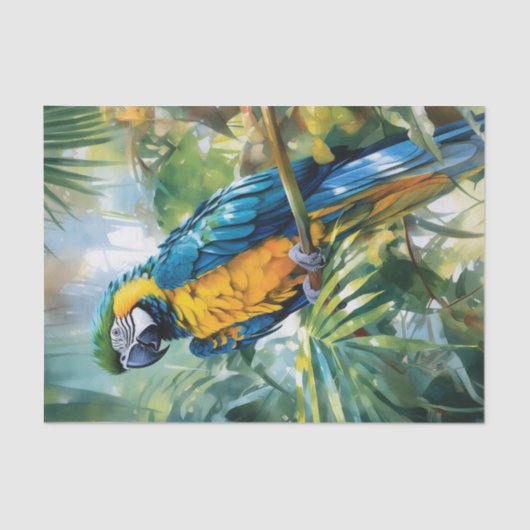 Papier Mousseline Aquarelle Macaw Tropical Decoupage (Recto)