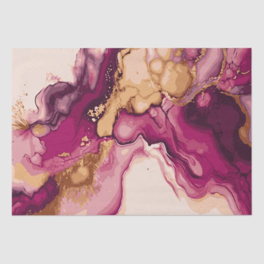 Papier Mousseline Aquarelle magenta et or Splash 7 (Recto)