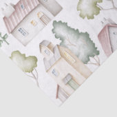 Papier Mousseline Aquarelle Maisons, Arbres et Découpage Fleurs de s (Détail)