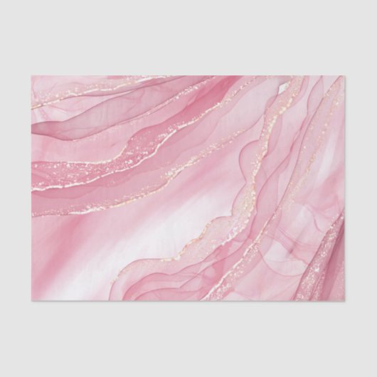 Papier Mousseline Aquarelle marbre rose et or Parties scintillant  (Recto)