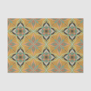 Papier Mousseline Aquarelle Marocaine Jaune Carrelage Floral