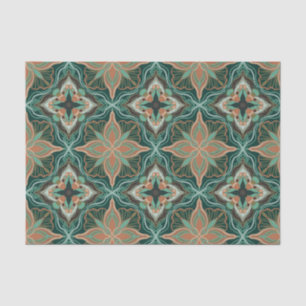 Papier Mousseline Aquarelle Marocaine Turquoise Carrelage Floral