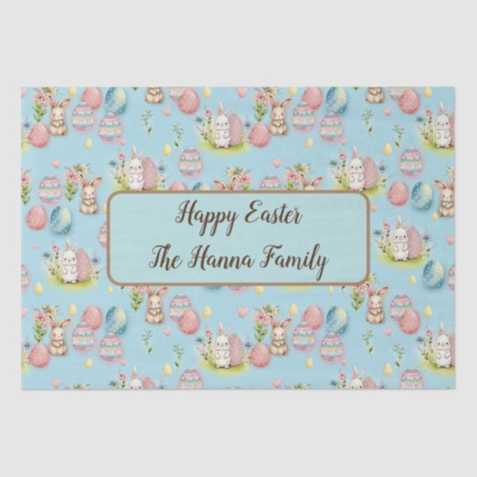 Papier Mousseline Aquarelle mignonne Oeufs de Pâques, lapin et fleur (Recto)