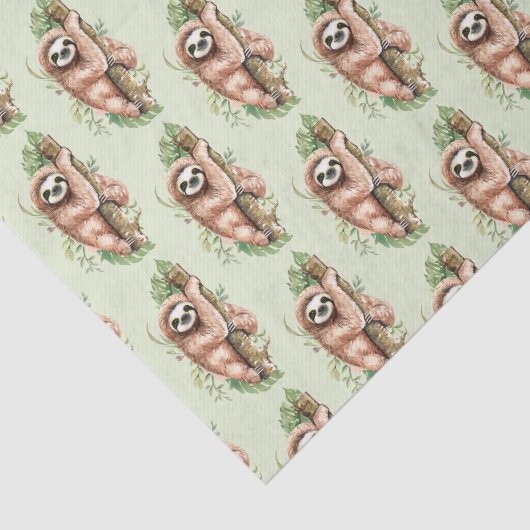 Papier Mousseline Aquarelle mignonne Sloth & Feuilles tropicaux (Détail)