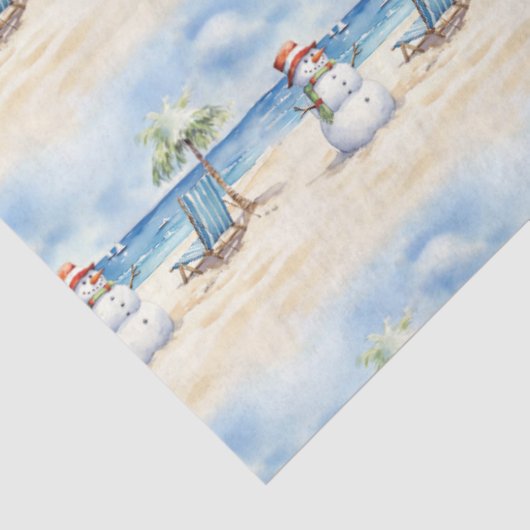 Papier Mousseline Aquarelle mignonne Snowman en vacances (Détail)
