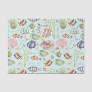 Papier Mousseline Aquarelle mignonne Vie marine Poisson et corail