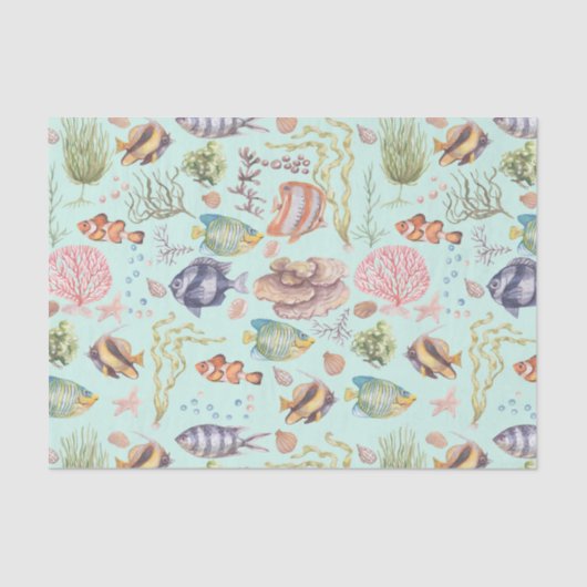 Papier Mousseline Aquarelle mignonne Vie marine Poisson et corail (Recto)