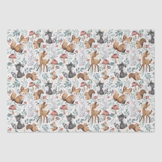 Papier Mousseline Aquarelle mignonne Whimsical Amis animaux de bois (Recto)