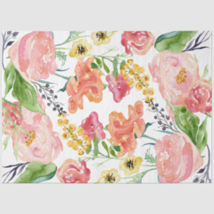 Papier Mousseline Aquarelle Moderne Floral Rose Jaune Découpage