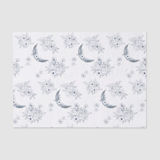 Papier Mousseline Aquarelle Moon & Botanical Art Motif Blue-Grey (Recto)