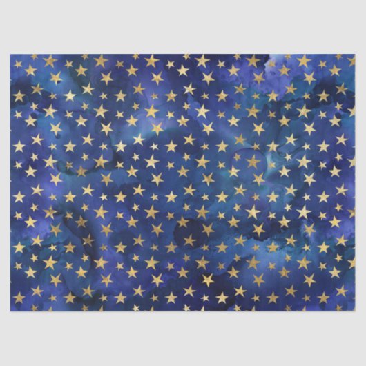 Papier Mousseline Aquarelle Motif bleu avec étoiles or (Recto)