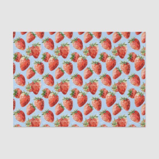 Papier Mousseline Aquarelle Motif de fraises Découpage bleu clair (Recto)