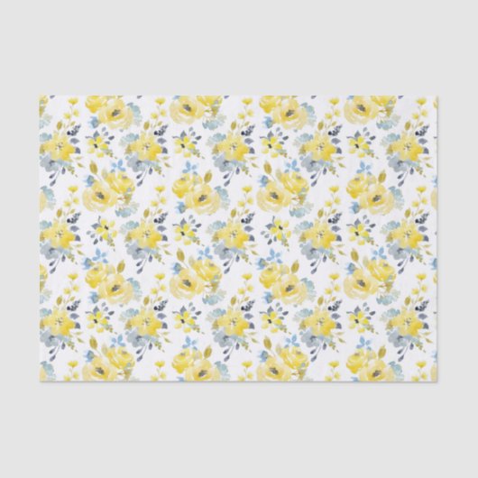 Papier Mousseline Aquarelle Motif Floral Jaune (Recto)