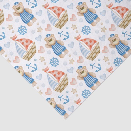 Papier Mousseline Aquarelle Nautique Voilier Voilier Ours (Détail)