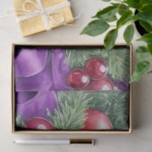 Papier Mousseline Aquarelle Noël À feuillage persistant Ruban Violet (Cadeau)