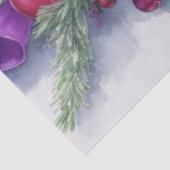 Papier Mousseline Aquarelle Noël À feuillage persistant Ruban Violet (Détail)