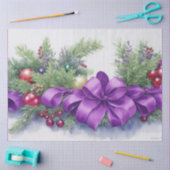 Papier Mousseline Aquarelle Noël À feuillage persistant Ruban Violet (Artisanat)