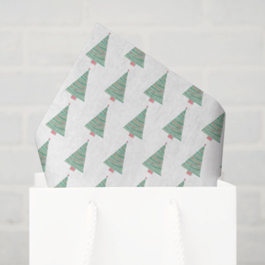Papier Mousseline Aquarelle Noël Arbres rouge vert blanc cadeau (Sac cadeau)