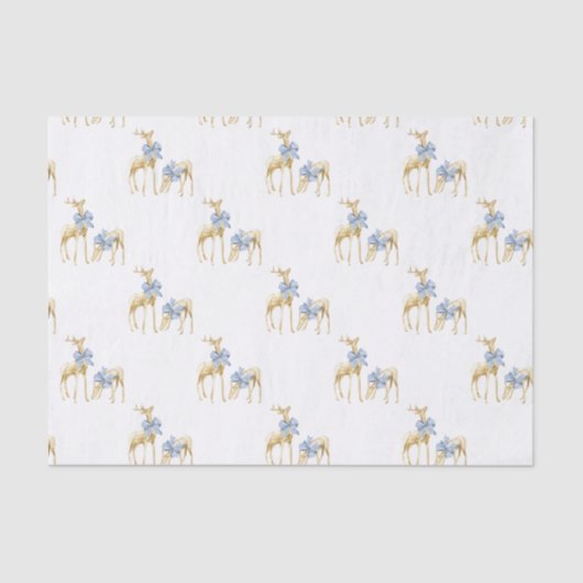 Papier Mousseline Aquarelle Noël Bleu Bow Chinoiserie Reindee (Recto)