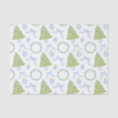 Papier Mousseline Aquarelle Noël Bleu Bow Ginger Jar Trees (Recto)