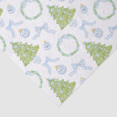 Papier Mousseline Aquarelle Noël Bleu Bow Ginger Jar Trees (Détail)