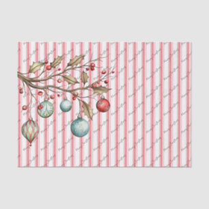 Papier Mousseline Aquarelle Noël Élégant Script Pink Stripes