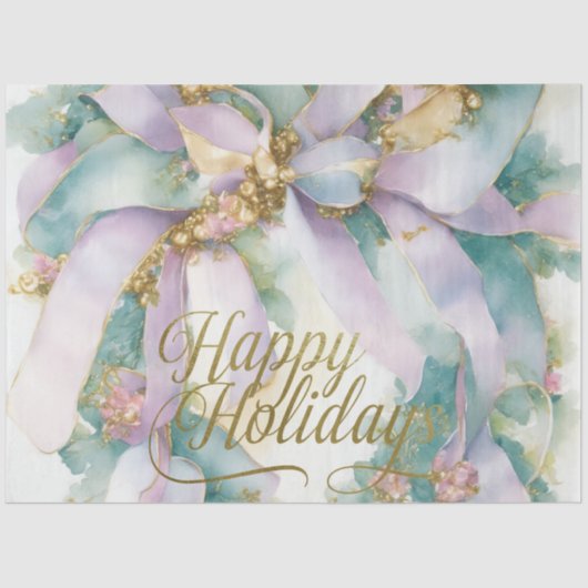 Papier Mousseline Aquarelle Noël Floral Ruban Purple Turquoise (Recto)