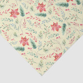 Papier Mousseline Aquarelle Noël Vert Rouge Flore Vert clair (Détail)