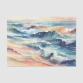 Papier Mousseline Aquarelle Ocean Blue Waves Découpage côtier (Recto)