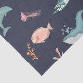 Papier Mousseline Aquarelle Océan Sea Animaux Motif bleu (Détail)