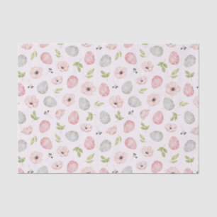 Papier Mousseline Aquarelle Oeufs peints de Pâques et fleurs rose