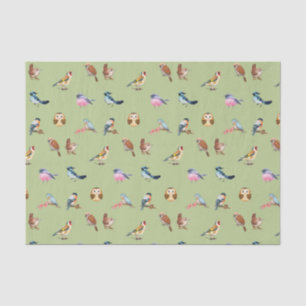 Papier Mousseline Aquarelle Oiseaux forestiers sauvages Vert