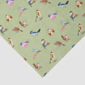 Papier Mousseline Aquarelle Oiseaux forestiers sauvages Vert (Détail)