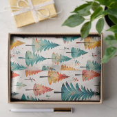 Papier Mousseline Aquarelle or et arbres verts de Noël (Cadeau)