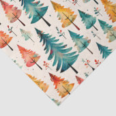 Papier Mousseline Aquarelle or et arbres verts de Noël (Détail)