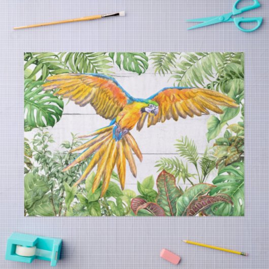 Papier Mousseline Aquarelle orange bleu perroquet (Artisanat)