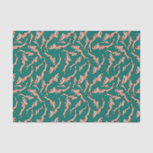 Papier Mousseline Aquarelle orange Koi Poisson Motif Turquoise