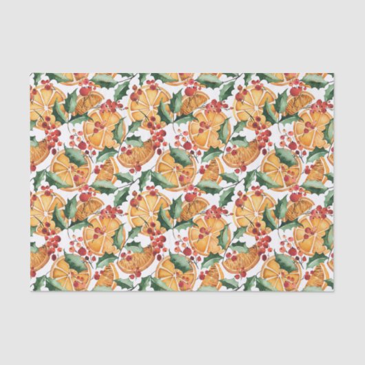 Papier Mousseline Aquarelle Oranges séchées et baies Noël (Recto)