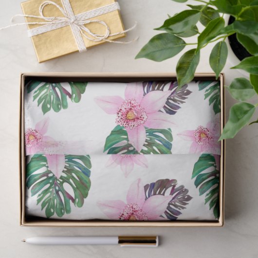 Papier Mousseline Aquarelle Orchidées Design 22 (Cadeau)