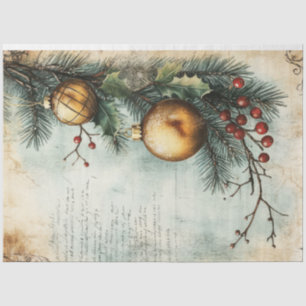 Papier Mousseline Aquarelle ornement or de Noël baie de saint
