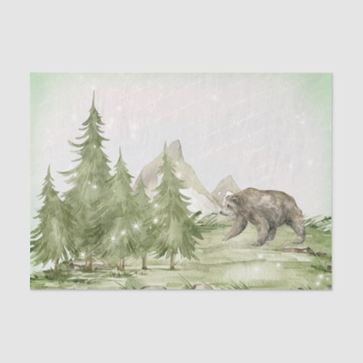 Papier Mousseline Aquarelle Ours paysage hiver Découpage (Recto)