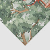 Papier Mousseline Aquarelle Pagode asiatique dans paysage verdoyant  (Détail)