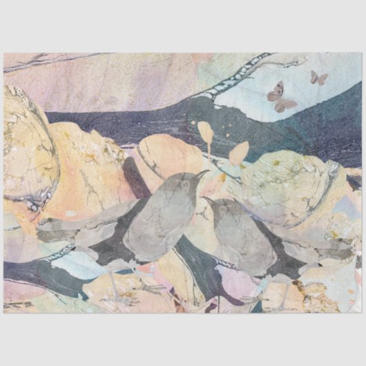 Papier Mousseline Aquarelle Pastel Oiseaux & Papillons (Recto)