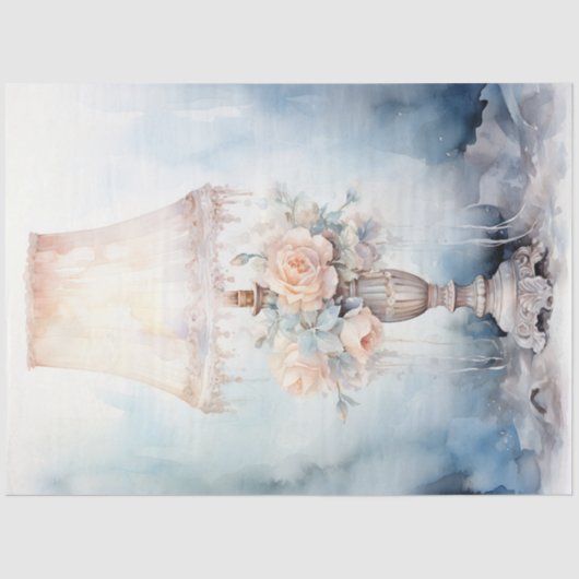 Papier Mousseline Aquarelle pastel vert pêche lanterne rétro (Recto)