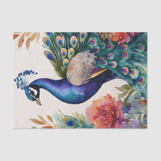 Papier Mousseline Aquarelle Peacock Art Floral (Recto)