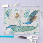 Papier Mousseline Aquarelle Peacock, papillons et fleurs bleues (Artisanat)