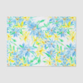 Papier Mousseline Aquarelle peinte à la main Fleurs bleu jaune (Recto)