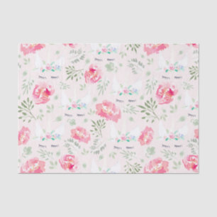 Papier Mousseline Aquarelle Peonie Unicorn en rose