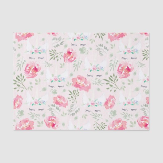 Papier Mousseline Aquarelle Peonie Unicorn en rose (Recto)